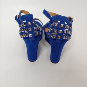Staccato Blue Wedge Studded Heels Size 5.5